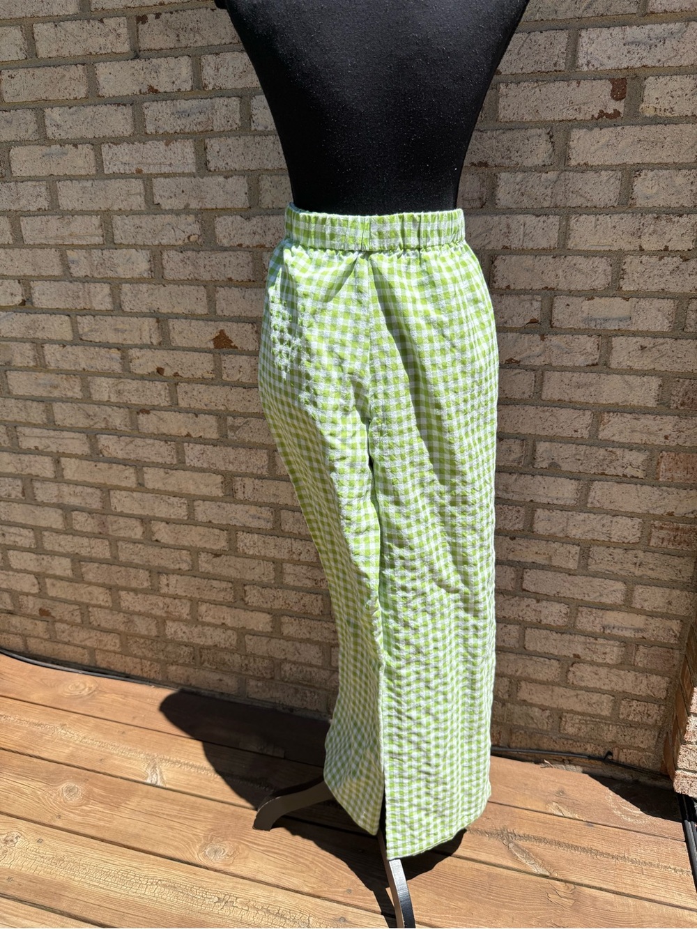 Green Gingham Wide-Leg Pants size L wide leg pre-owned with gift . - Picture 8 of 16